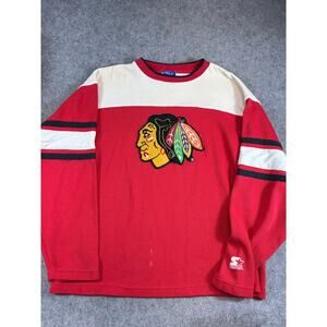 VINTAGE Chicago Blackhawks Jersey Shirt Mens Red NHL Hockey Sports Starter XL